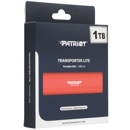 Внешний SSD Patriot Transporter Lite, 1TB, USB 3.2 Gen 2 Type-A/Type-C, R/W 1000/1000, красный