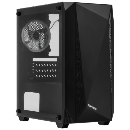 Компьютерный корпус Minitower ExeGate EX294384RUS Mistery R2 (mATX, без БП, 2*USB+1*USB 3.0, аудио, черный, 1 вент. 12см с RGb подсветкой и полоса на передней панели, боковая панель - закаленное стекло)