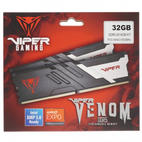 Оперативная память Patriot Viper Venom, DDR5, 32GB (2x16GB), 6800MHz, CL34, DIMM, с радиатором, черный