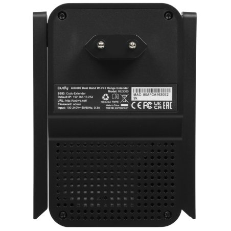 Повторитель беспроводного сигнала Cudy RE3000 AX3000 Wi-Fi черный