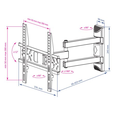 Кронштейн для телевизора Kromax PIXIS-XS черный 22"-55" макс.30кг настенный поворотно-выдвижной и наклонный