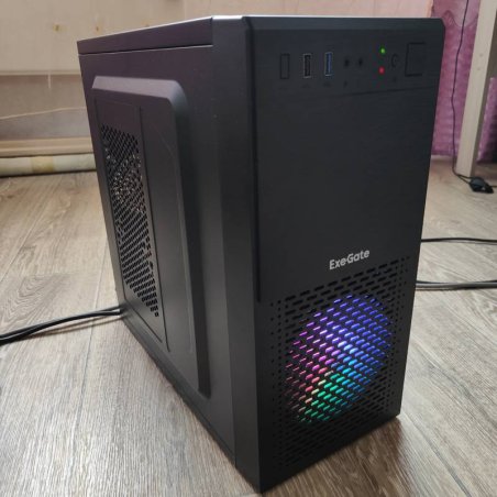Компьютерный корпус Minitower ExeGate mEVO-7807 (mATX, без БП, 1хUSB+1хUSB 3.0, черный 1x12см с RGb подсветкой)