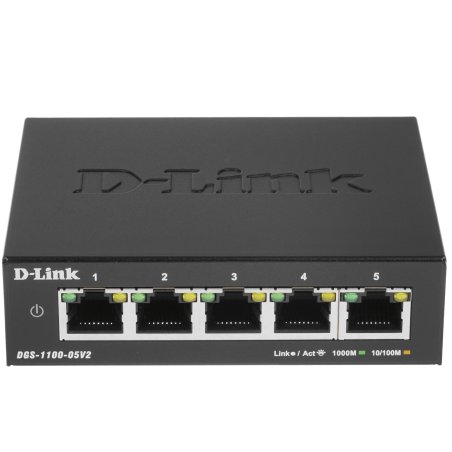 Коммутатор D-Link DGS-1100-05V2/A1A, L2 Smart Switch with 5 10/100/1000Base-T ports.8K Mac address, 802.3x Flow Control, Port Trunking, Port Mirroring, IGMP Snooping, 32 of 802.1Q VLAN, VID range 1-4094, Loopba