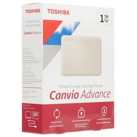Внешний HDD 2.5" Toshiba Canvio Advance, 1TB, USB 3.2 Gen 1 Type-A, 5400 rpm, белый
