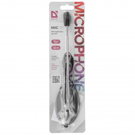 Микрофон компьютерный Defender MIC-111, серый, кабель 1,5 м