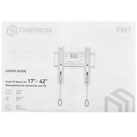 Кронштейн ONKRON FM1 для телевизора 17"-43" фиксированный, черный FM1