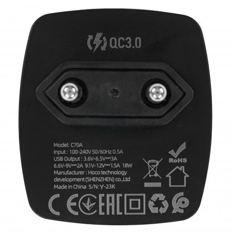 Сетевое зарядное устройство HOCO (6931474706638) HOCO C70A Cutting-edge single port QC3.0 черный