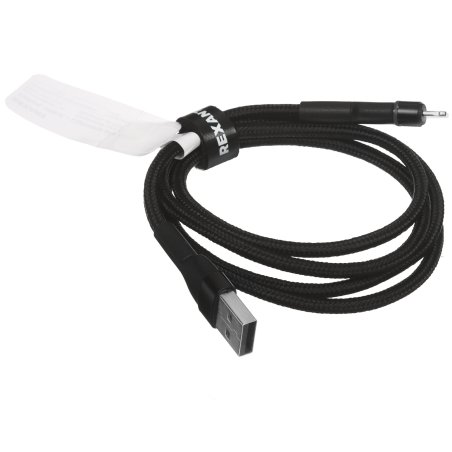 Кабель Rexant USB-A - Lightning для Apple, 2,4А, 1м, в черной нейлоновой оплетке, с LED подсветкой