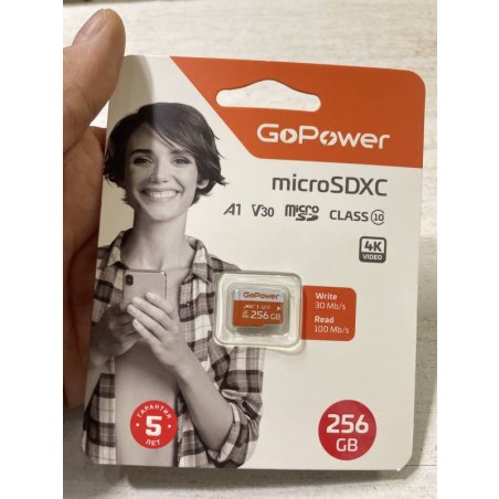 Карта памяти microSD GoPower 256Gb Class10 UHS-I (U3) 100 МБ/сек V30 без адаптера