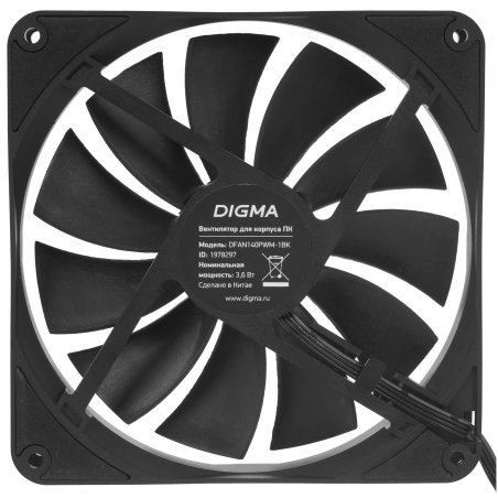Вентилятор для корпуса Digma DFAN140PWM-1BK черный, 140 мм, 1500 об/мин, 28 дБ, 4 pin