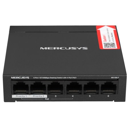 Настольный коммутатор Mercusys MS106LP с 6 портами 10/100 Мбит/с (4 порта PoE+)