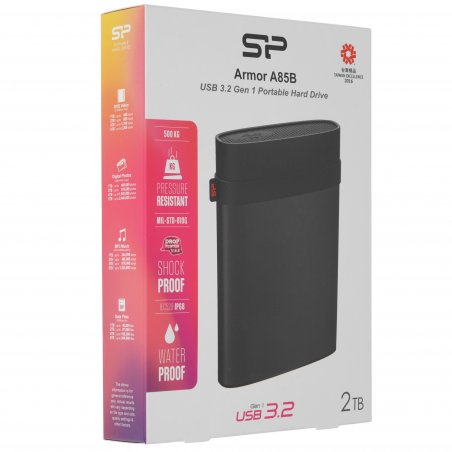Внешний HDD 2.5" Silicon Power Armor A85B, 2TB, USB 3.2 Gen 1 Type-A, 5400 rpm, черный