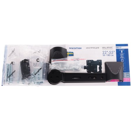 Кронштейн Kromax DIX-17 BLACK (для LED/LCD телевизоров 22"-55", max 30 кг, настенный, 4 ст свободы, наклон ±15°, поворот 180°, от стены 63-300 мм, max VESA 400x400 мм, вращение экрана ±5°, съемная монтажная пластина, кабель-канал, 5 шт/уп.)