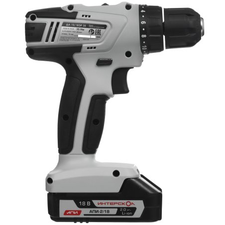 Дрель-шуруповерт аккумуляторная ИНТЕРСКОЛ ДА-10/18ЭР 35 ПРОМО, 18В, 1400 об/мин, с 1 АКБ 2 Ач и ЗУ