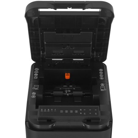 Шредер Heleos АП55-4 черный с автоподачей (секр.P-4) фрагменты 400лист. 55лтр. скрепки скобы пл.карты