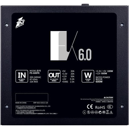 Блок питания 1STPLAYER FK PS-600FK, 600Вт, 120мм, черный