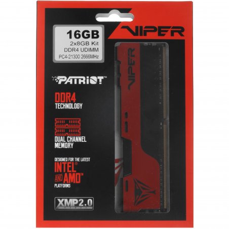 Оперативная память Patriot Viper Elite II, DDR4, 16GB (2x8 GB), 2666 MHz, CL16, DIMM, радиатор, красный