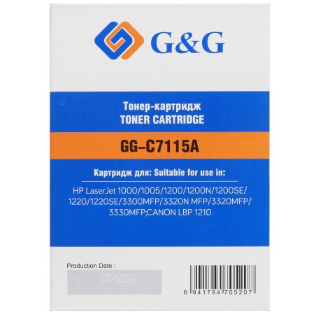 Картридж лазерный G&G GG-C7115A (C7115A) черный (2500 стр.) для HP LJ 1000/1005/1200/1200N/1200SE/1220/1220SE/3300MFP/3320N MFP/3320MFP/3330MFP