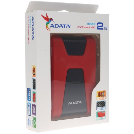 Внешний HDD 2.5" ADATA HD650, 2TB, USB 3.2 Gen 1 Type-A, 5400 rpm, красный