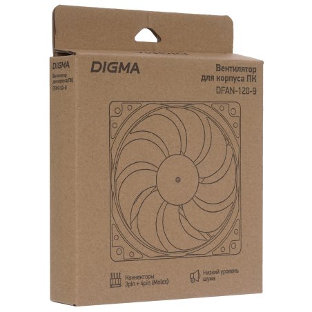 Вентилятор для корпуса Digma DFAN-120-9 черный, 120 мм, 1200 об/мин, 23 дБ, 4 pin