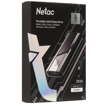 Внешний SSD Netac ZX10, 1TB, USB 3.2 Gen 2 Type-C, R/W 1050/1050, черный