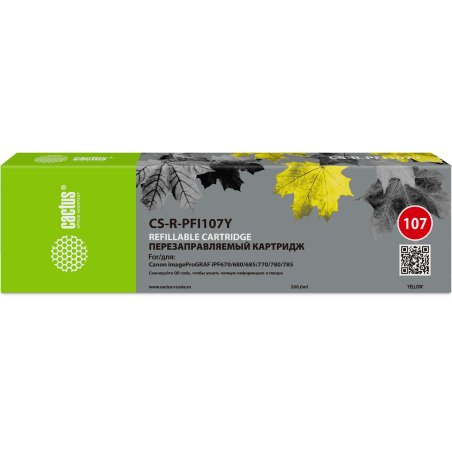 Картридж перезаправляемый струйный Cactus CS-R-PFI107Y желтый для Canon imageProGRAF iPF670/680/685/770/780/785 без чипа