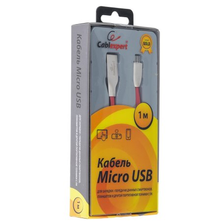 Кабель USB2.0 Cablexpert CC-G-mUSB01R-1M, AM/microB, серия Gold, длина 1м, красный, блистер