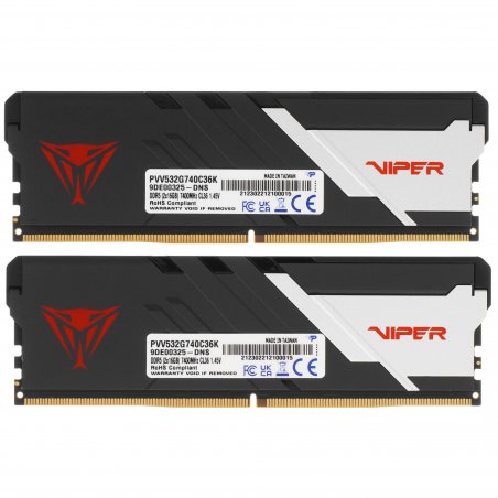 Оперативная память Patriot Viper Venom, DDR5, 32GB (2x16GB), 7400MHz, CL36, DIMM, с радиаторами, черный