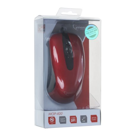 Мышь проводная Gembird MOP-400-R красный, 1000 dpi, USB, кнопки - 3