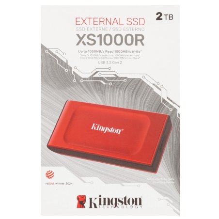 Внешний SSD Kingston XS1000, 2TB, USB 3.2 Gen 2 Type-C, R/W 1050/1000, красный