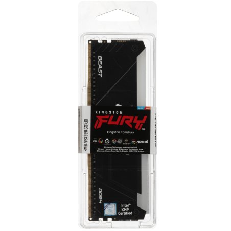 Оперативная память Kingston Fury Beast, DDR4, 16Gb (1x16Gb), 3200MHz, CL16, DIMM, с радиатором, RGb, черный