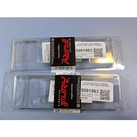 Оперативная память Kingston Fury Impact, DDR5, 16GB (1x16 GB), 5600 MHz, CL40, SO-DIMM