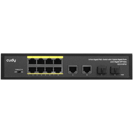 Коммутатор Cudy GS1010PS2, (L2) 10x1Gbит/с 2xКомбо(1000BASE-T/SFP) 2SFP 8PoE 120W, неуправляемый