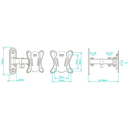 Кронштейн ONKRON NP14 для телевизора 10"-32" наклонно-поворотный, черный