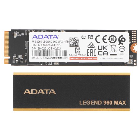 Накопитель SSD  ADATA LEGEND 960 MAX, 4Tb, M.2 2280, PCIe 4.0 x4, NVMe, R/W 7400/6800, с радиатором
