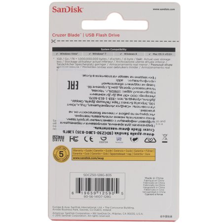 Флешка USB 128Gb SanDisk CZ50 Cruzer Blade, USB 2.0