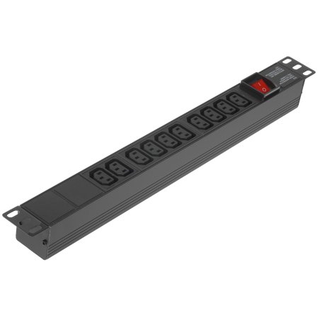 Блок розеток горизонтальный ExeGate ServerPro PDU-19H001 Al-10С13-C14-SW, 1U, Алюминий, 10 IEC 320 C13, С14, выкл. с подсветкой, черный