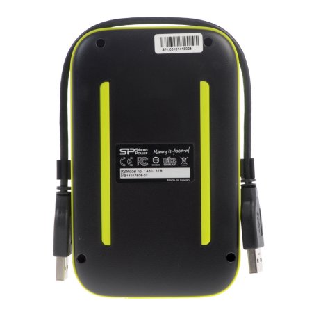Внешний HDD 2.5" Silicon Power Armor A60, 1TB, USB 3.2 Gen 1 Type-A, 5400 rpm, черно-лаймовый