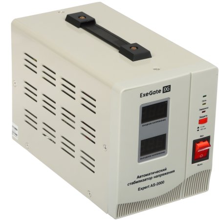 Стабилизатор напряжения ExeGate Expert AS-2000 (2000ВА, вход 140...260В, двойная цифр. индикация вход/вых. напряжения, выход 220В±8%, КПД 98%, 5 уровней защиты, задержка, метал. корпус, 2 евророзетки, RTL)