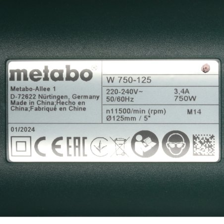 Угловая шлифовальная машина Metabo W 750-125 750Вт 11500об/мин рез.шпин.:M14 d=125мм (603605000)