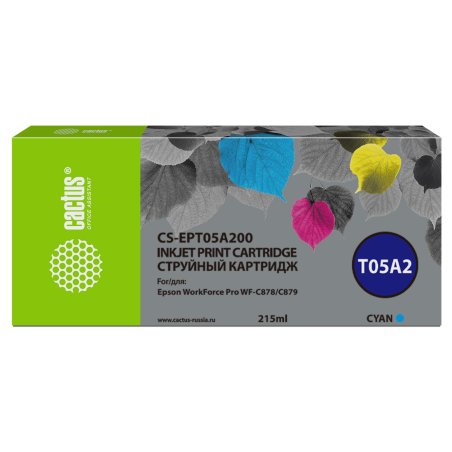 Картридж струйный Cactus CS-EPT05A200 (T05A2) голубой (215 мл) для Epson WorkForce Pro WF-C878/C879