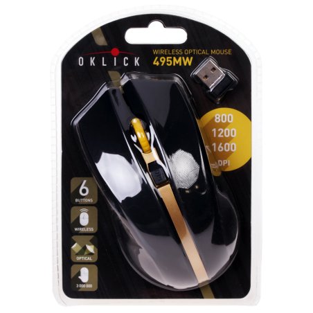 Мышь беспроводная Oklick 495MW черный/золотистый, 1600 dpi, радиоканал, USB, кнопки - 6