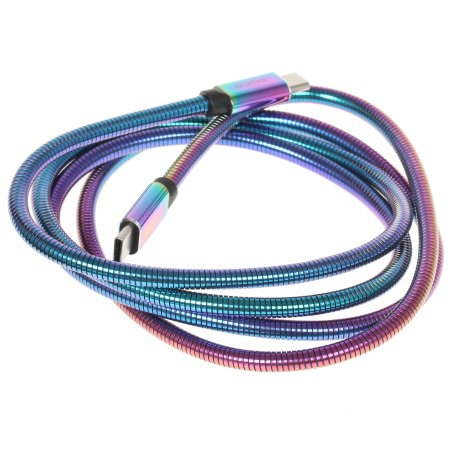 Кабель Qumo, Type С - Type C, USB 3.0, 1,2м, 5-20В, 5А, 100 Вт, опл. металл. пружинка, кон. металл, rainbow