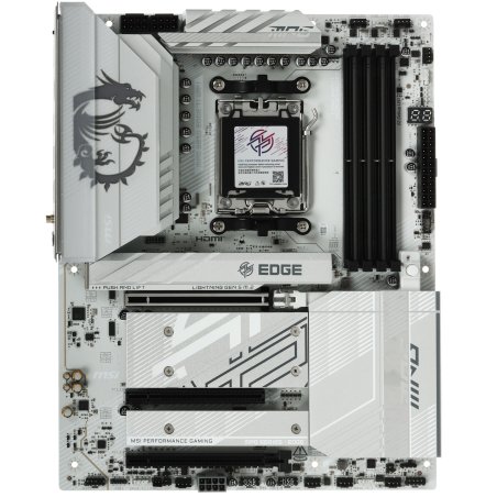 Материнская плата MSI MPG B850 EDGE TI WIFI, AM5, AMD B850, 4xDDR5, 4xSATA, 4xM.2, 1xPCIe 5.0 x16, 1xPCIe 4.0 x4, 1xPCIe 3.0 x1, 1xHDMI, 1x5Gb LAN, Wi-Fi 7, Bluetooth 5.4, 3xUSB-C 10Gbps, 1xUSB-C 20Gbps, 5xUSB-A 10Gbps, 4xUSB-A 2.0, 1xS/PDIF, 2x3.5 мм, 7.
