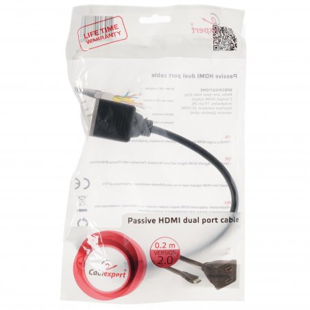 Разветвитель HDMI Cablexpert DSP-2PH4-002, HD19F/2x19F, 1 компьютер => 2 монитора, пасcивный, Full-HD, 3D, 1.4v