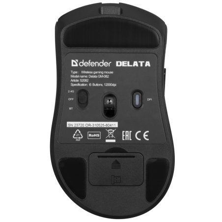 Мышь беспроводная Defender Delata GM-082 черный, 12000 dpi, радиоканал, Bluetooth, USB, кнопки - 6