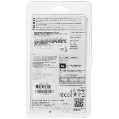 Накопитель SSD Apacer AS350 PANTHER, 256Gb, 2.5", SATA III, R/W 560/540
