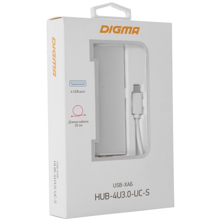 Разветвитель USB-C Digma HUB-4U3.0-UC-S 4порт. серебристый