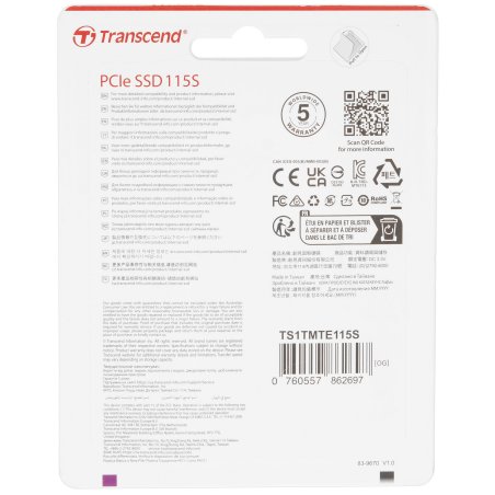 Накопитель SSD Transcend 115S, 1Tb, PCIe 3.0 x4, M.2 2280, NVMe, R/W 3200/2000