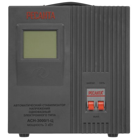 Стабилизатор напряжения Ресанта АСН-3 000/1-Ц 63/6/5 Стабилизатор 220В±8%, Габариты 340х220х230, Вес 9 кг